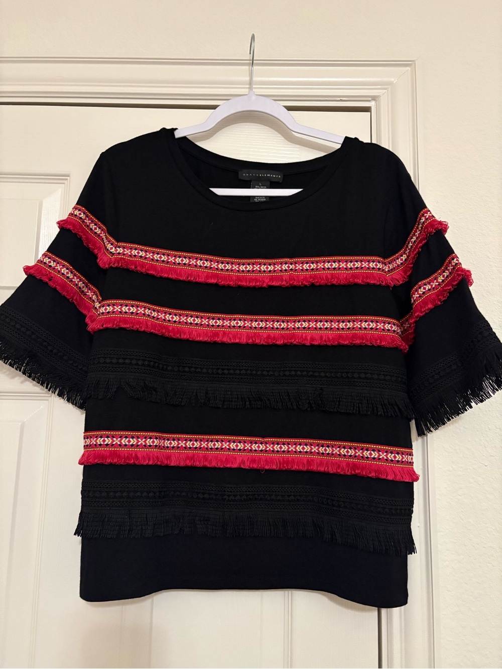 Grace Elements Fringe Embroidered Top